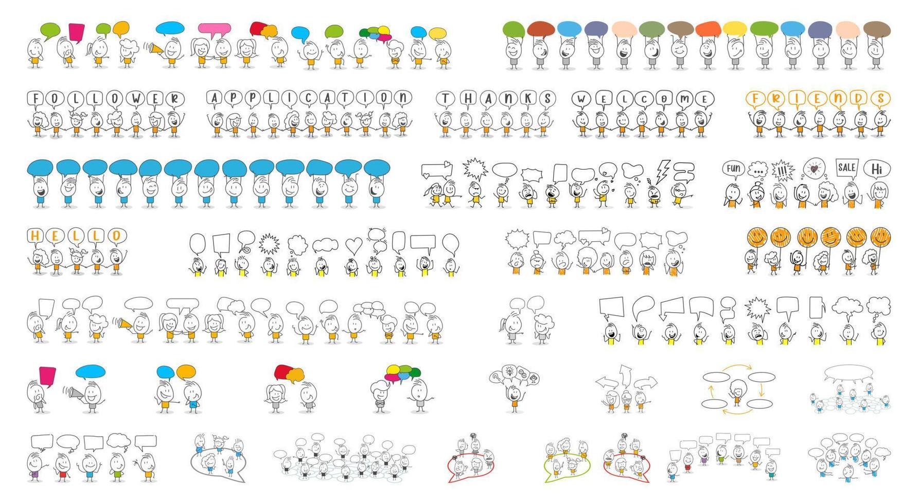 Stick figures. People with speech bubbles. vector