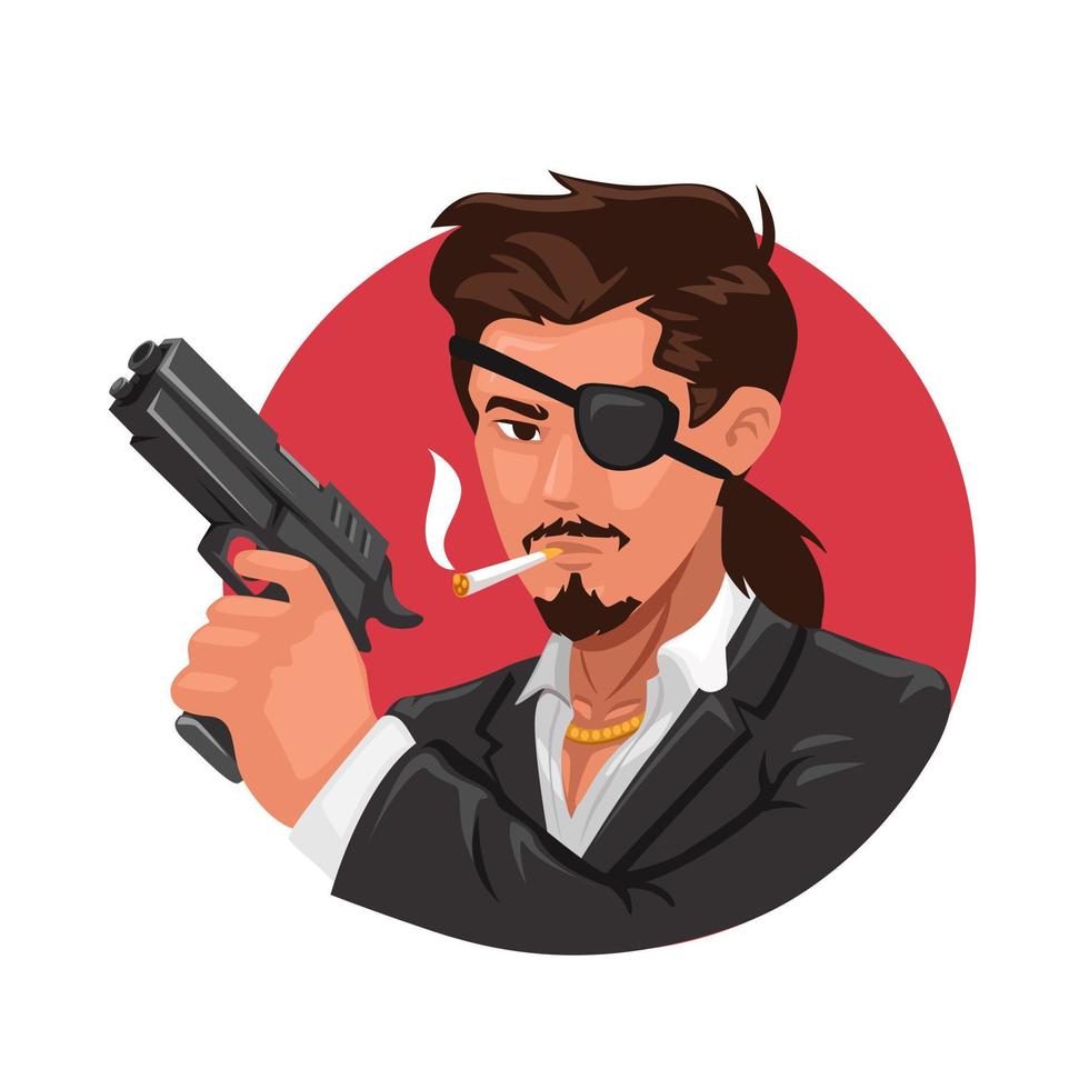 hombre con pistola mafia gángster avatar personaje mascota ilustración vector