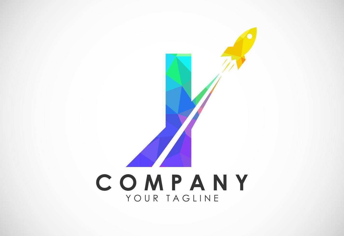 Polygonal alphabet I with a Rocket logo design. Rocket icon. Low poly graphic alphabet symbol vector
