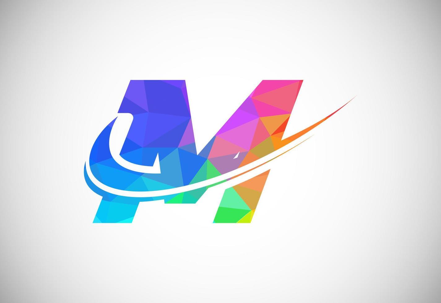 Polygonal low poly letter M with a swoosh logo. Modern vector logotype for business and company identity.