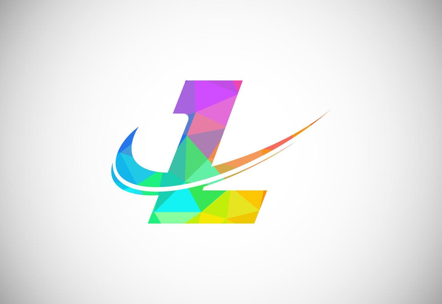 Polygonal low poly letter L with a swoosh logo. Modern vector logotype for business and company identity.