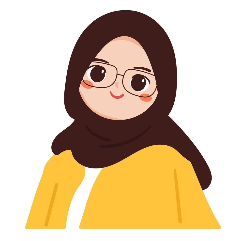 hand drawing cartoon girl wearing hijab with smile face vector