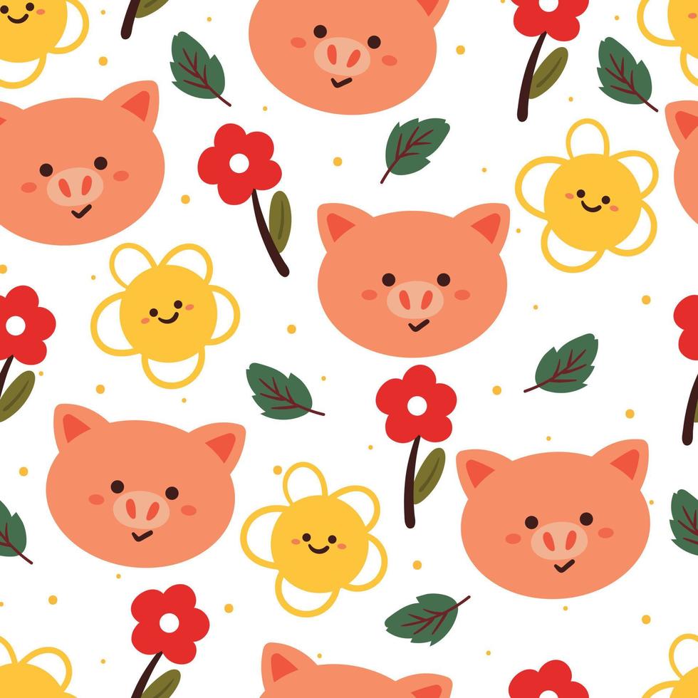 seamless pattern cartoon pig and flower. cute animal wallpaper for textile gift wrap paper vector