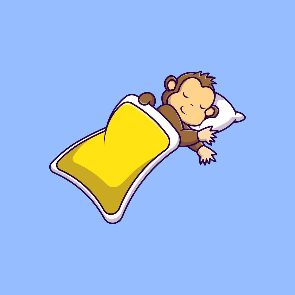 Cute Monkey Sleeping With Blanket And Pillow Cartoon Vector Icons Illustration. Flat Cartoon Concept. Suitable for any creative project.