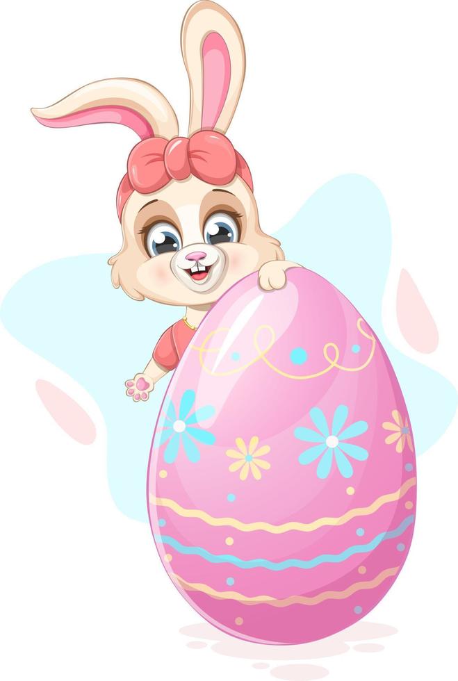 A cute cartoon bunny with Easter egg vector