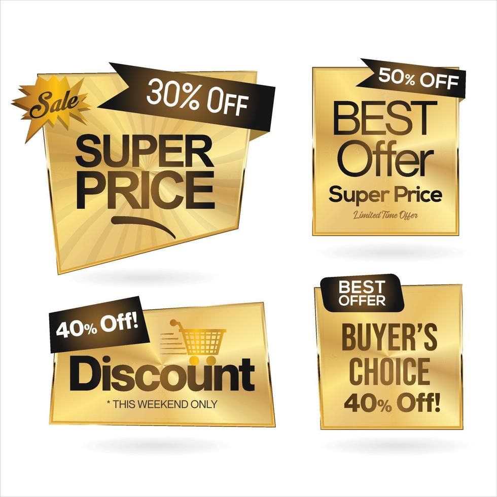 Collection of golden premium badge stickers and seals vector