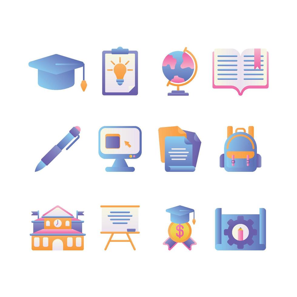 Gradient Education Themed Icon Set vector