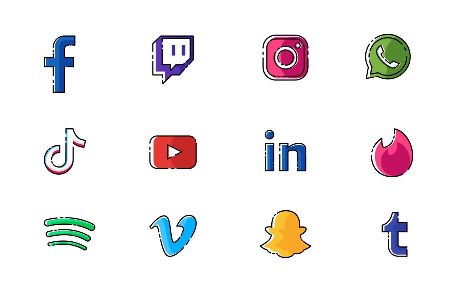 conjunto de social medios de comunicación icono vector