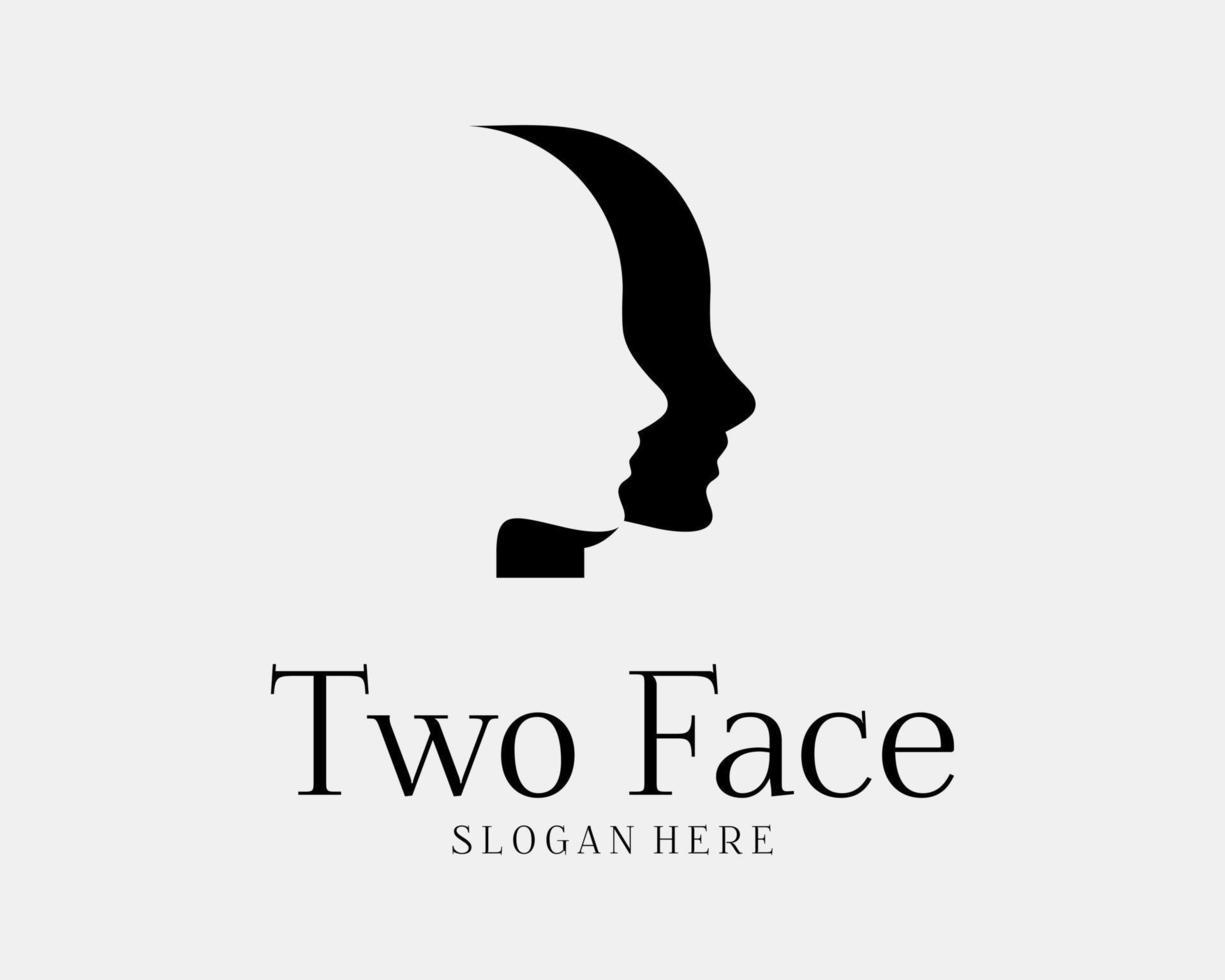 Two Face Head People Silhouette Negative Space Psychology Mental Health Bipolar Vector Logo Design