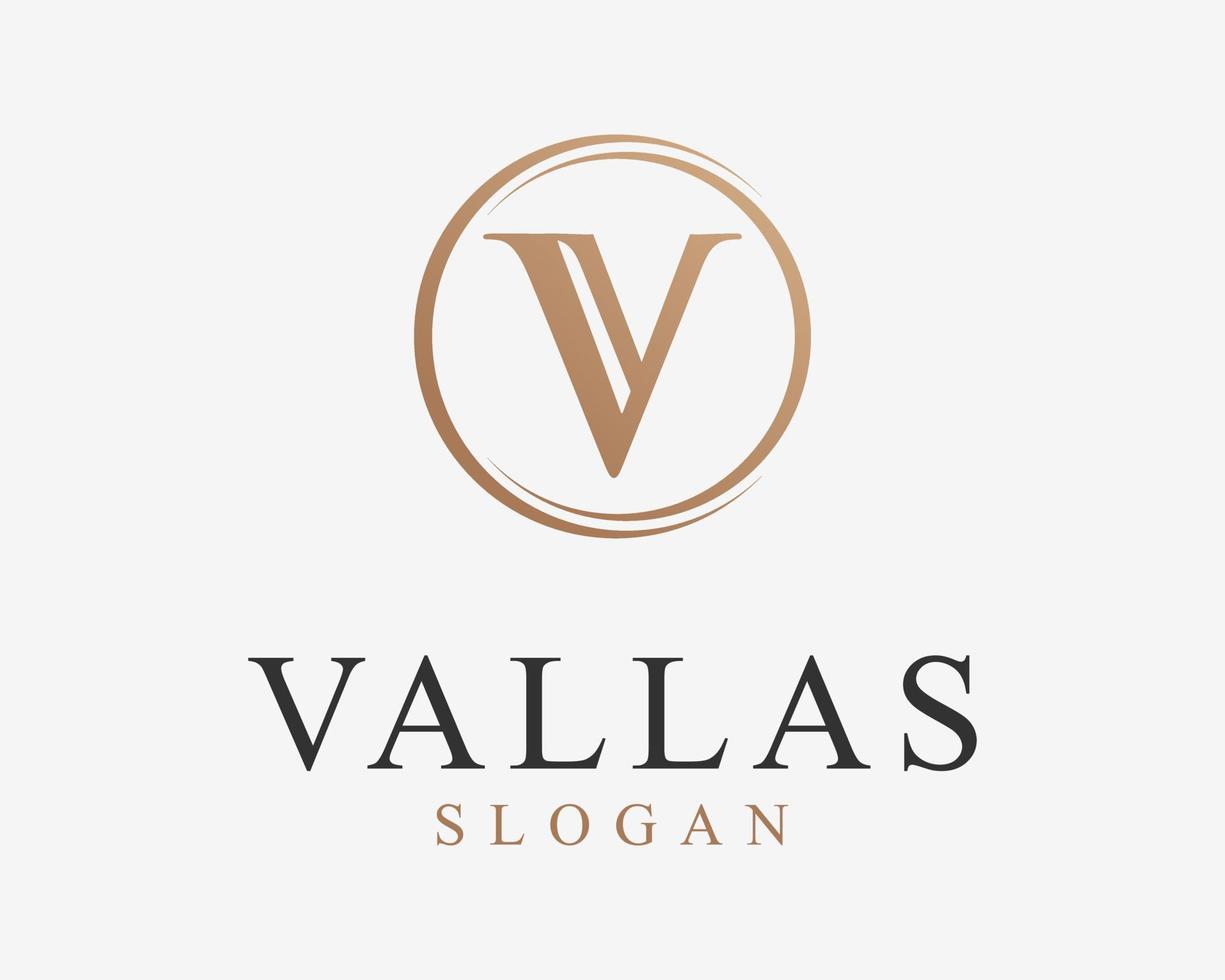 Letter V Initials Gold Luxury Classy Elegant Minimalist Circle Border Monogram Vector Logo Design