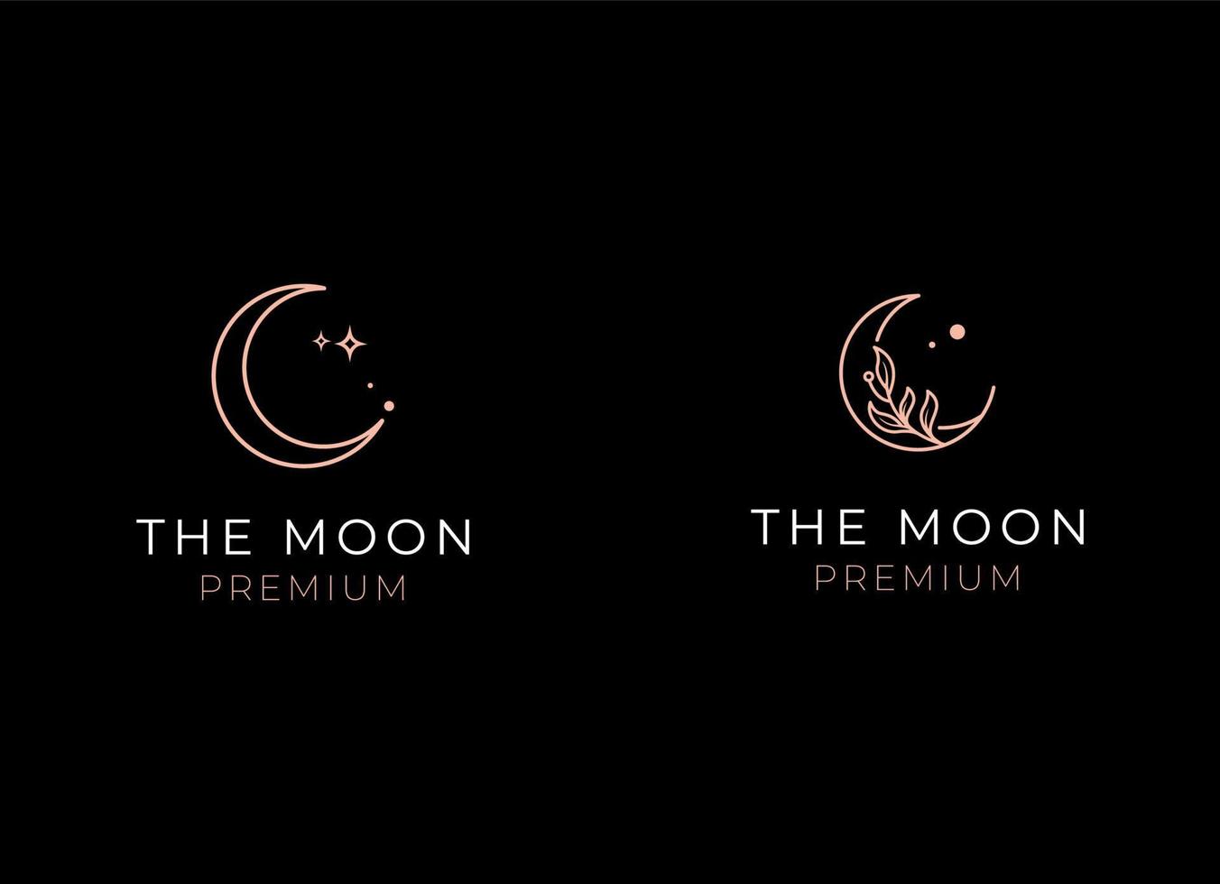 elegante luna creciente y estrella logo diseño línea icono vector en estilo de lujo contorno lineal