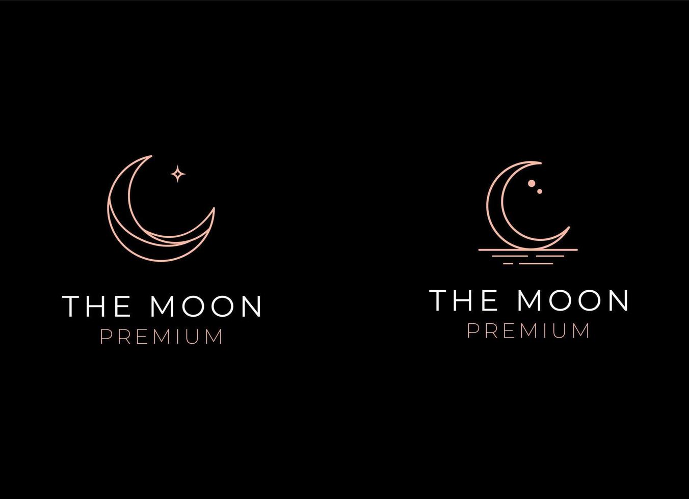 elegante luna creciente y estrella logo diseño línea icono vector en estilo de lujo contorno lineal