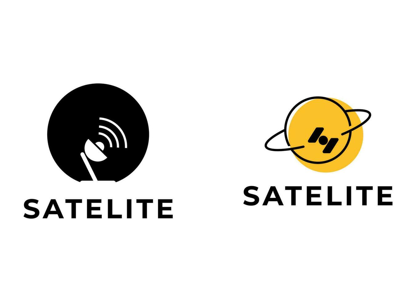 The satellite in the space vector flat design illustration. Good concept for business connected. Logo design.
