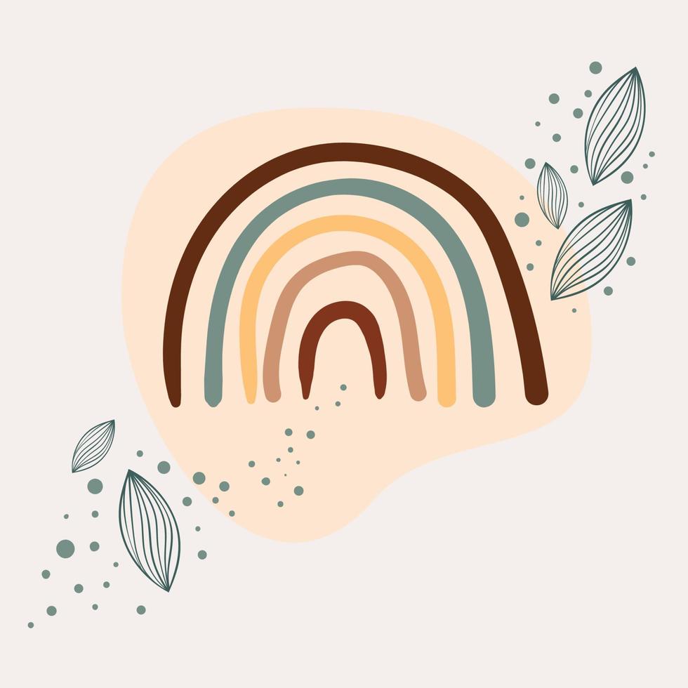 Boho floral rainbow elements in modern abstract boho style vector illustration