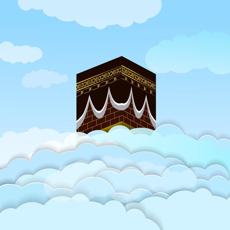 kaaba stone background with  cloud paper cut effect  islamic vector illustration