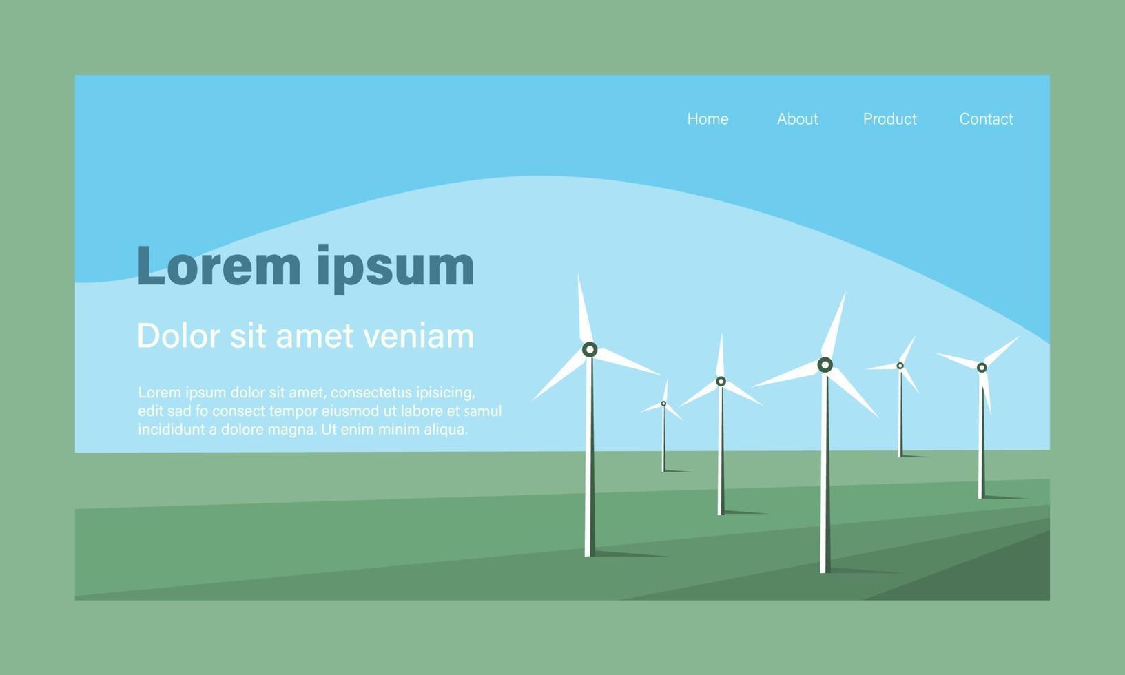 Planta eólica. turbinas de viento. diseño de vectores de energía renovable. concepto industrial de energía verde