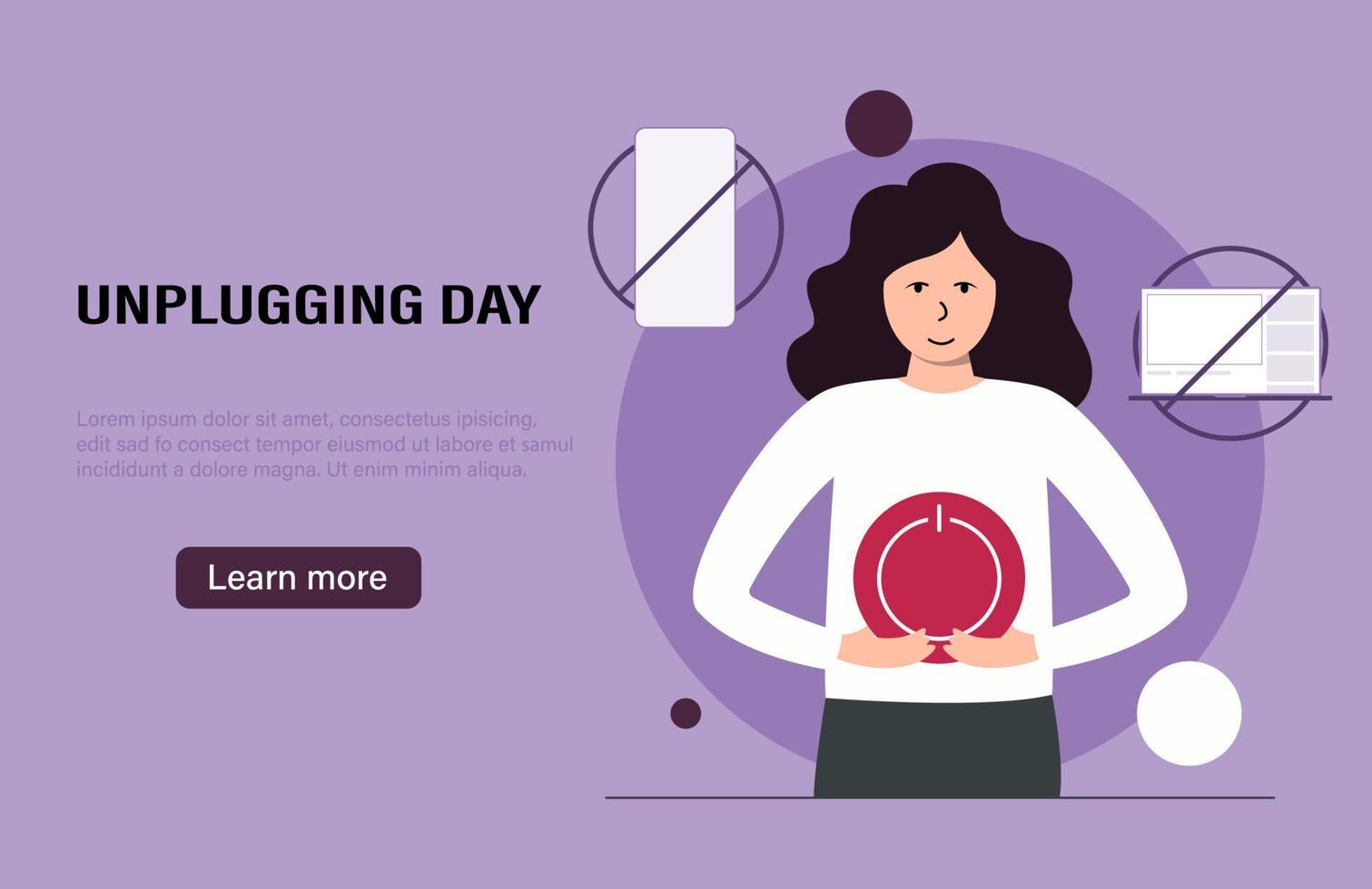 National Day of Unplugging. A woman relaxes. Rejection of gadgets, devices, internet vector