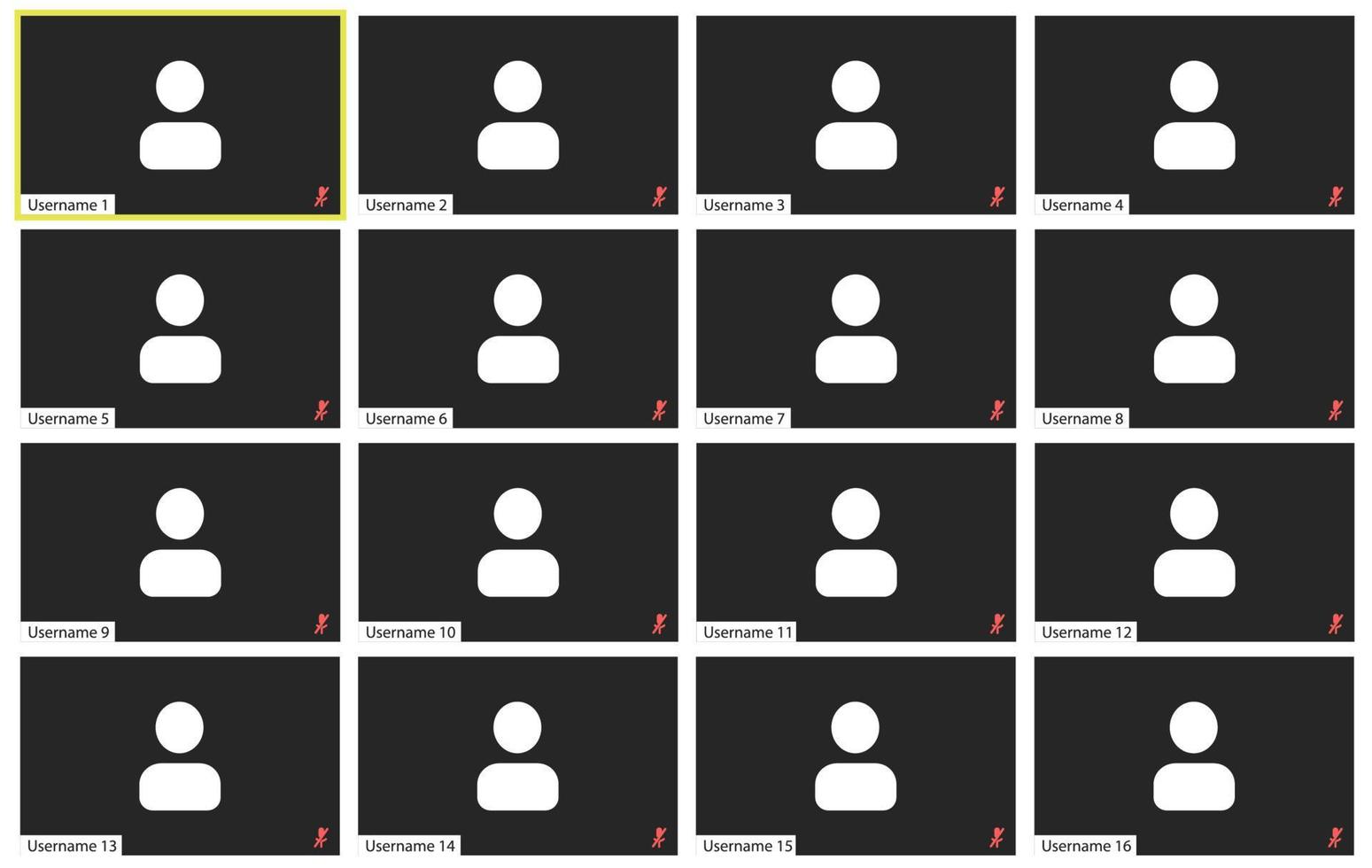 UI UX screen template. Video conference and meeting application. Twelve users vector
