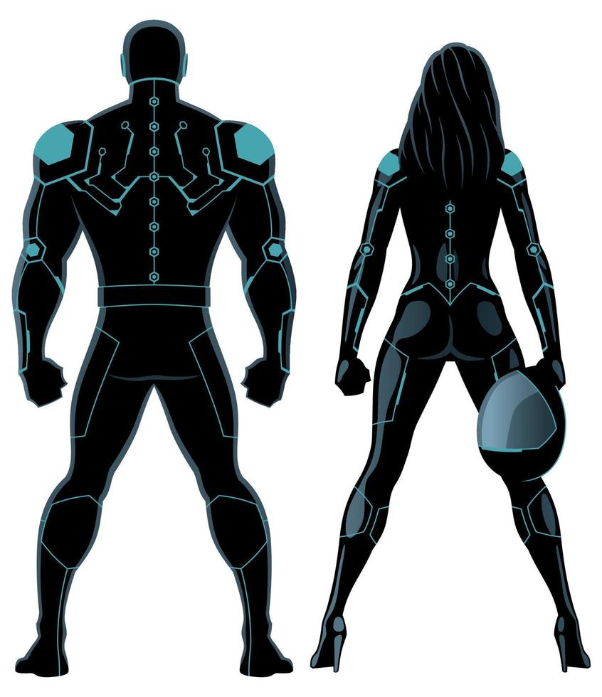Futuristic Superhero Couple on White vector