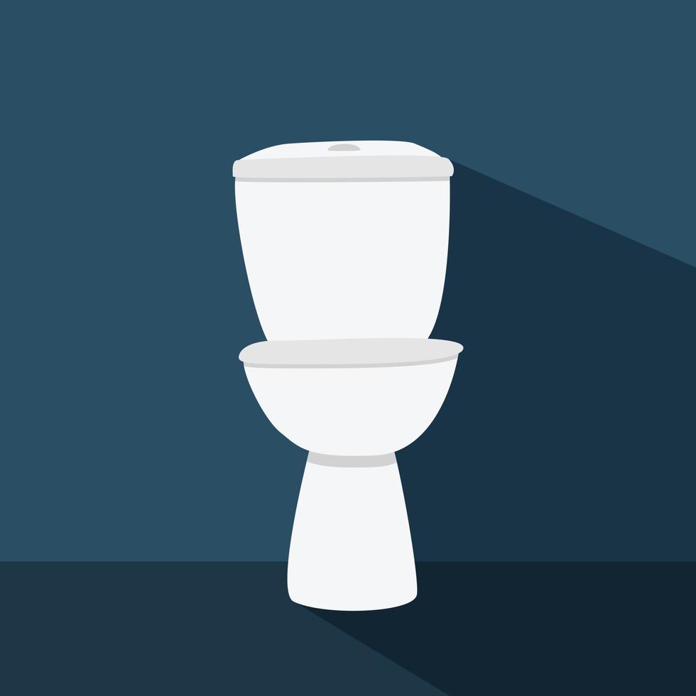 Toilet bowl with long shadow in flat style vector illustration. Simple toilet bowl clipart cartoon hand drawn doodle style. White ceramic toilet bowl cute vector illustration