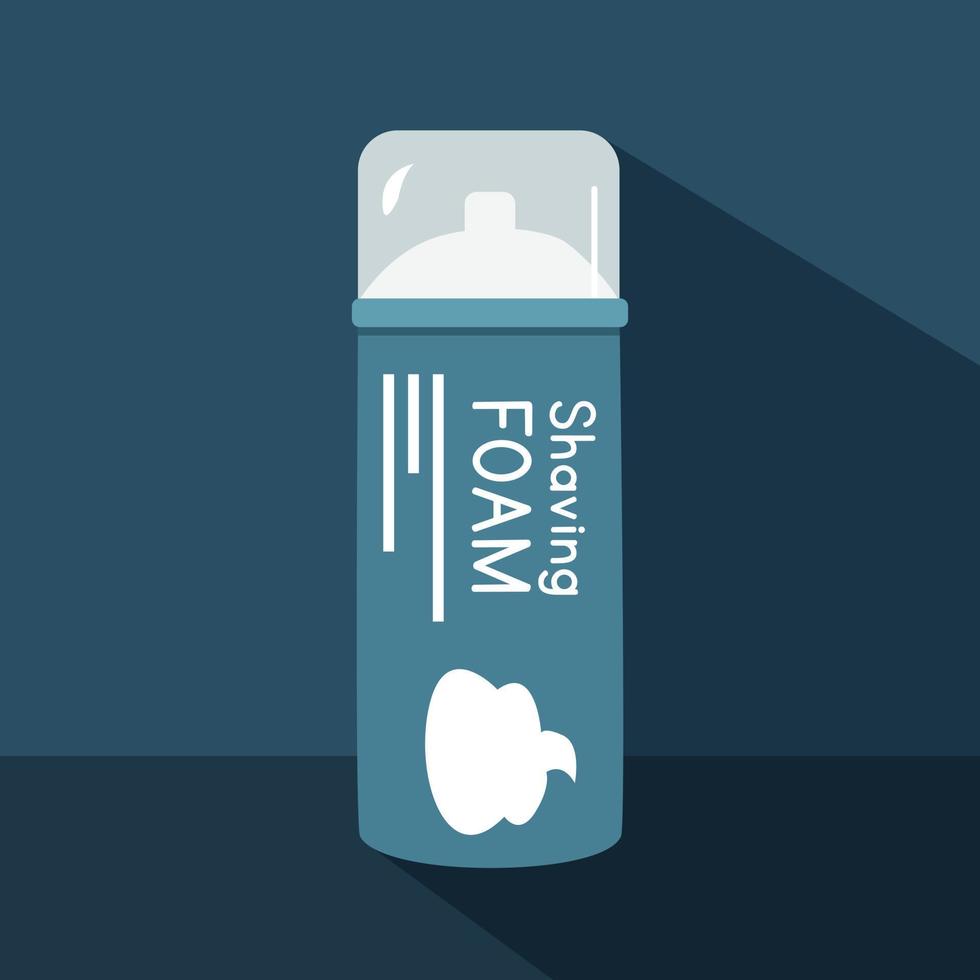 Shaving cream bottle with long shadow in flat style vector illustration. Simple shaving foam for men clipart cartoon hand drawn doodle style. Men's domestic cute vector illustration