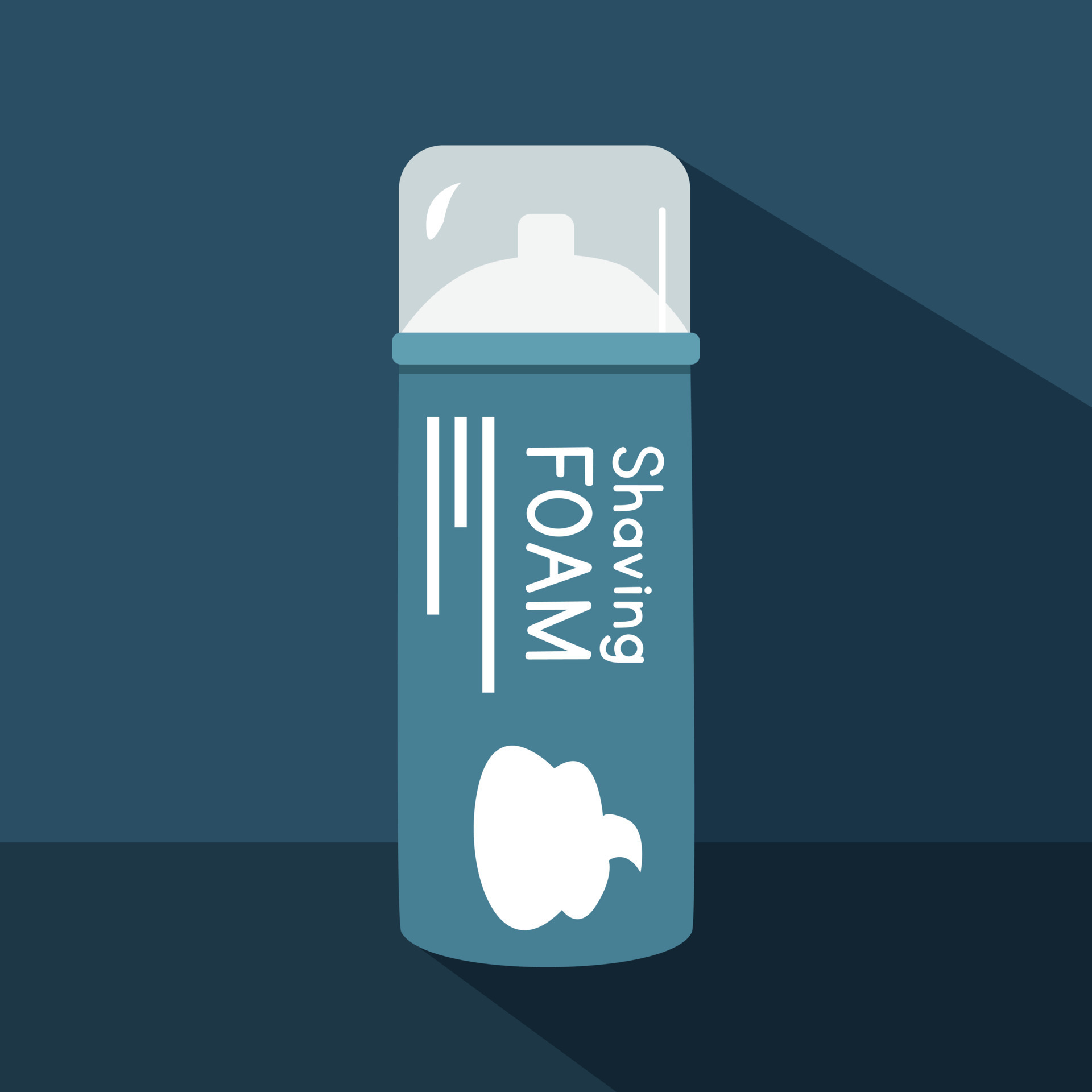Shaving cream bottle with long shadow in flat style vector illustration