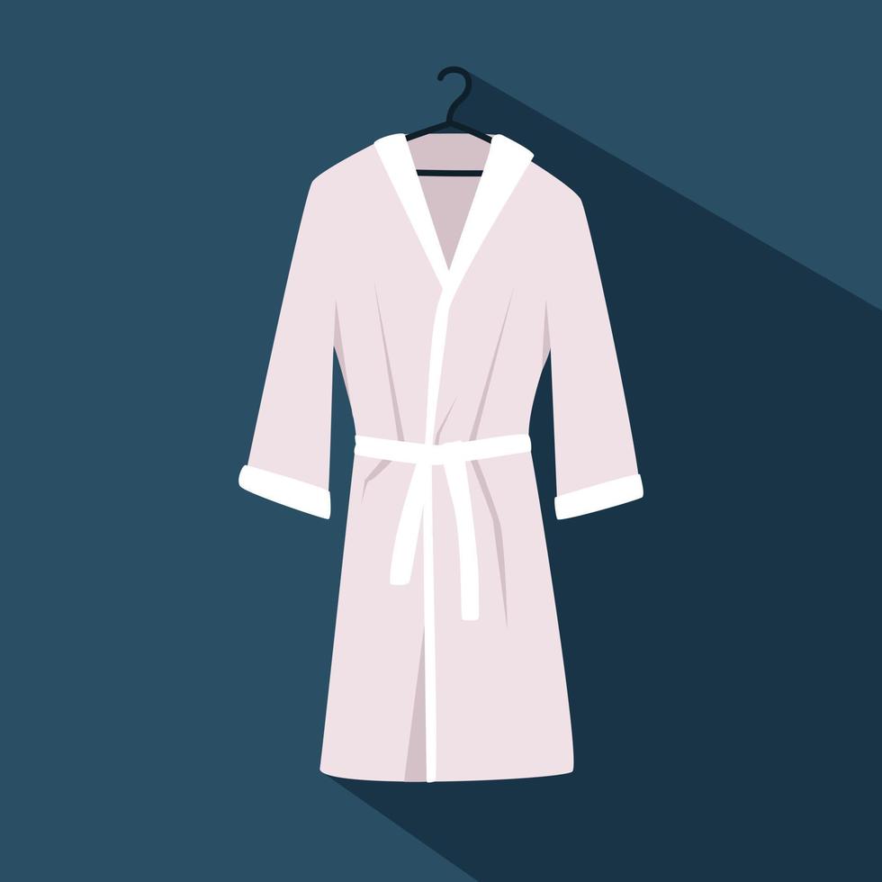 Bathrobe with long shadow in flat style vector illustration. Simple bathrobe with belt clipart cartoon style, hand drawn doodle style. Spa apparel clothing vector illustration