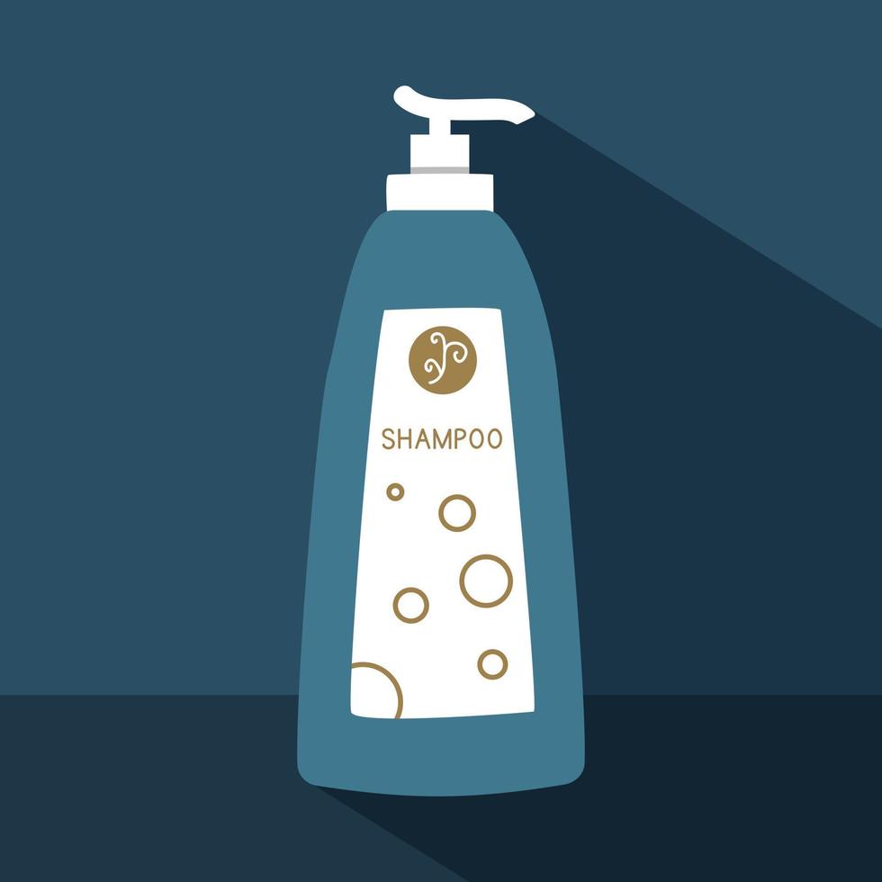 Shampoo bottle with long shadow in flat style vector illustration. Simple shampoo bottle clipart cartoon style, hand drawn doodle style. Personal hygiene cosmetic product cute vector illustration