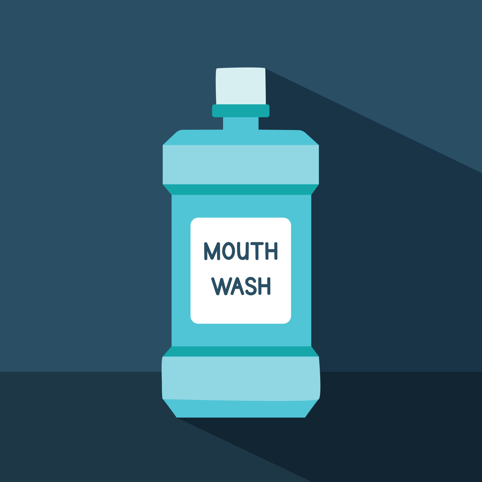 Mouthwash bottle with long shadow in flat style vector illustration