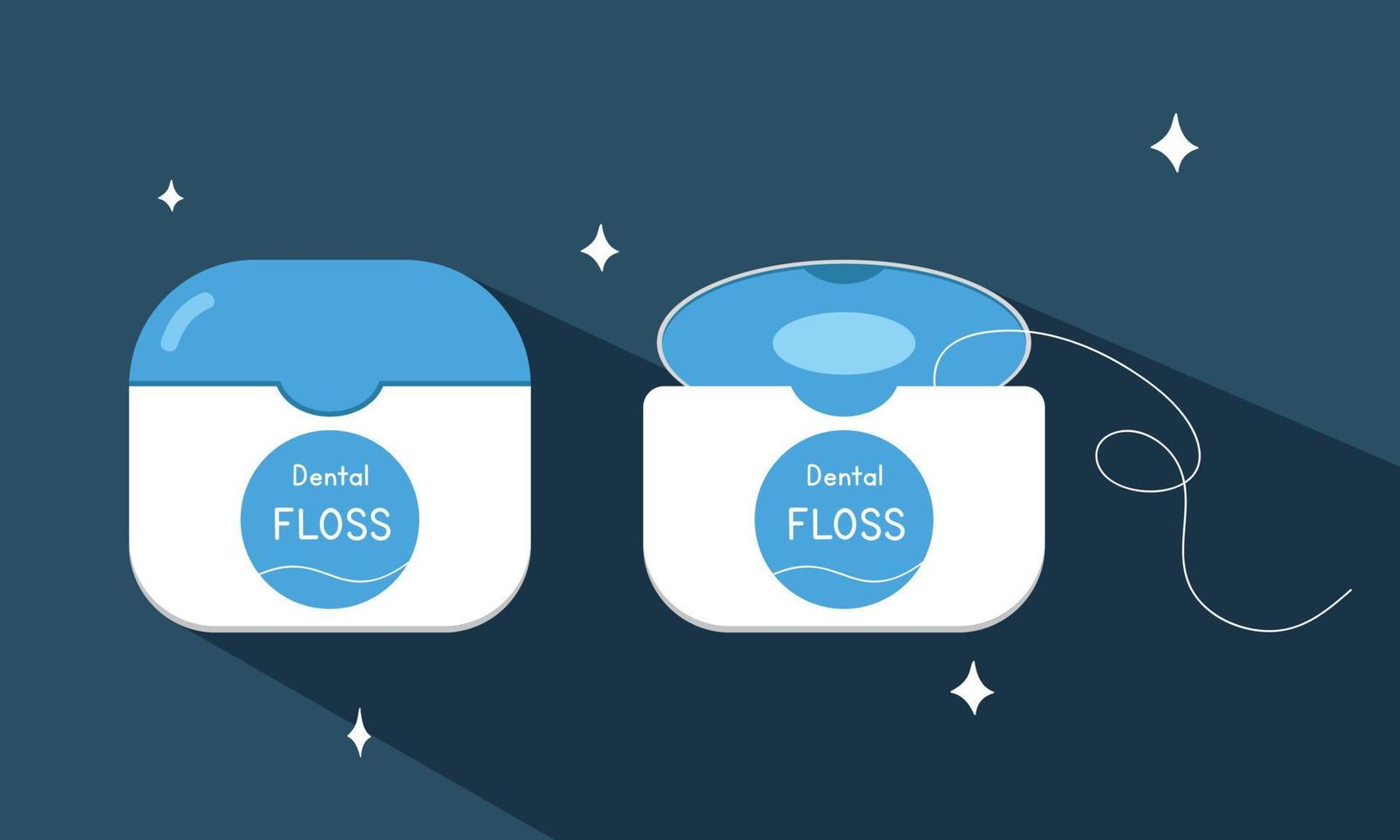 dental seda floja con largo sombra en plano estilo vector ilustración. sencillo abierto y cerca dental seda floja envase clipart dibujos animados estilo mano dibujado garabatear. médico, odontología cuidado de la salud vector ilustración