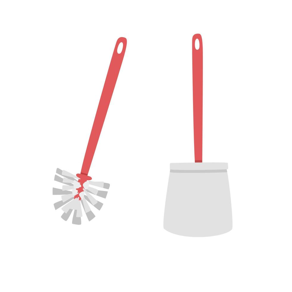 Toilet brush clipart cartoon. Simple plastic toilet brush and brush stand for washing the toilet and toilet bowl in flat style vector illustration, hand drawn doodle style. Cute vector illustration