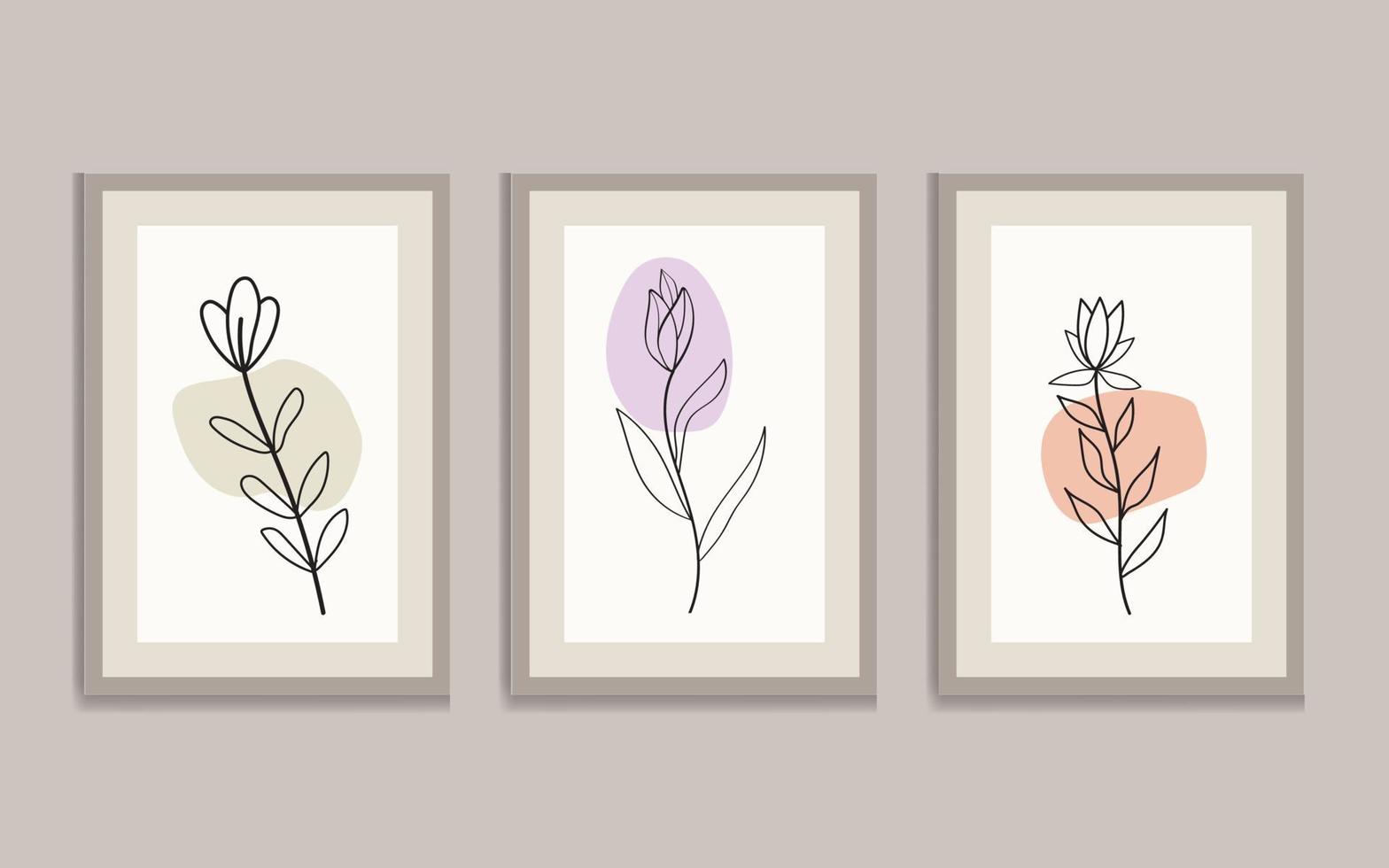 Flat design colorful wall art illustration set. Botanical flowers wall art, Line art, Minimalist Vector. vector