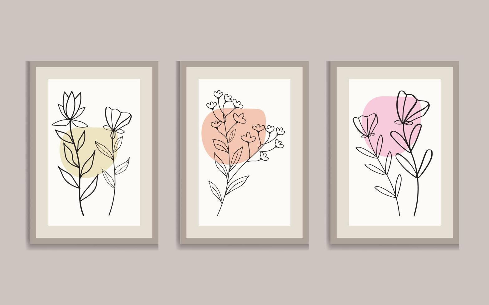 Flat design colorful wall art illustration set. Botanical flowers wall art, Line art, Minimalist Vector. vector