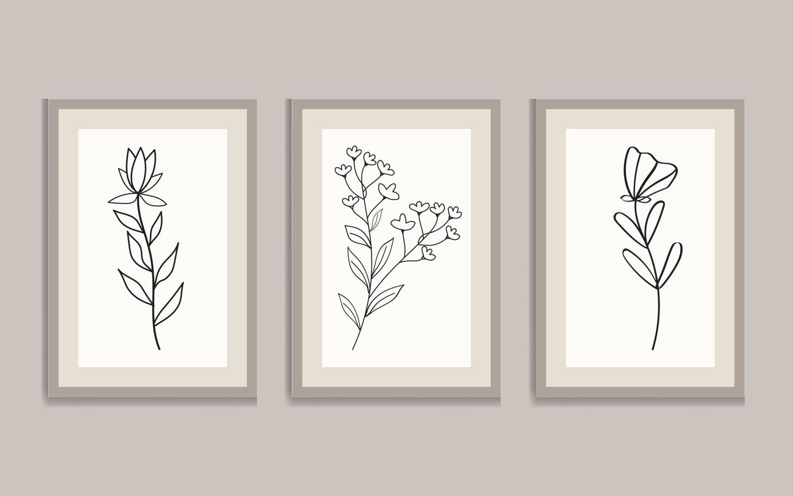 Flat design colorful wall art illustration set. Botanical flowers wall art, Line art, Minimalist Vector. vector