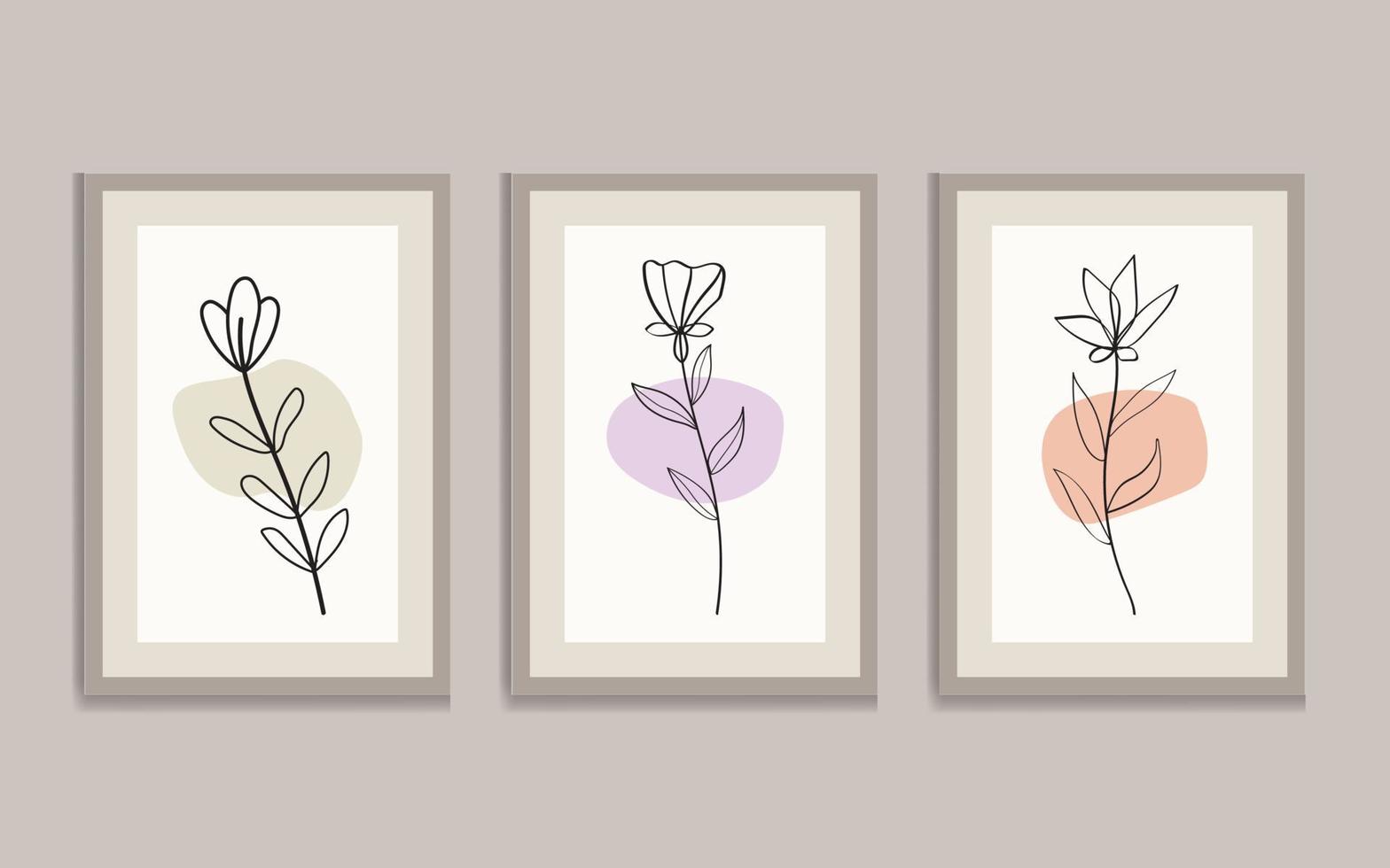 Flat design colorful wall art illustration set. Botanical flowers wall art, Line art, Minimalist Vector. vector