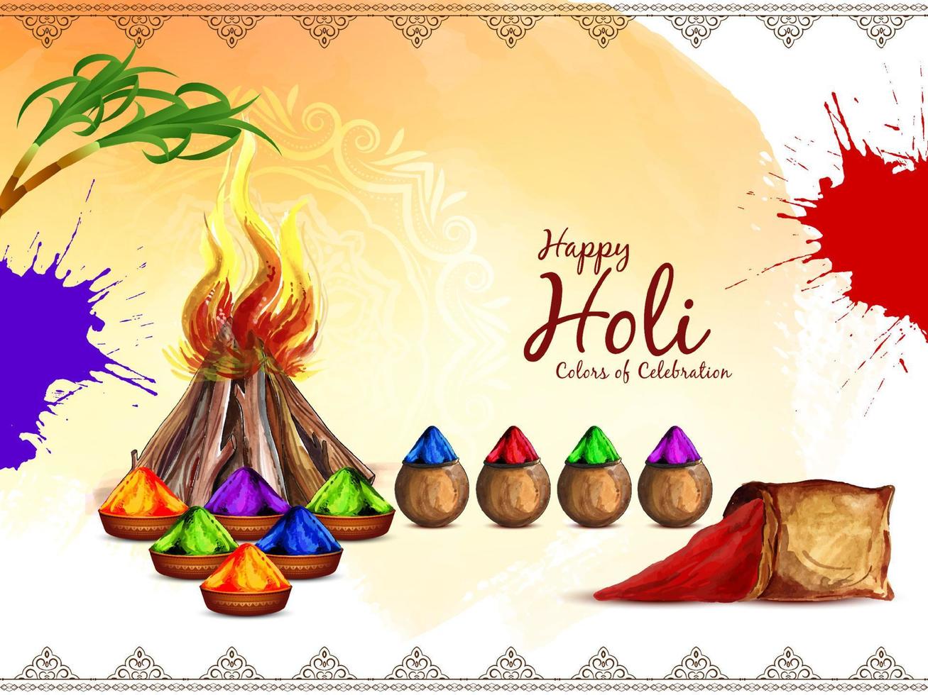 Happy Holi indian cultural festival celebration card design vector