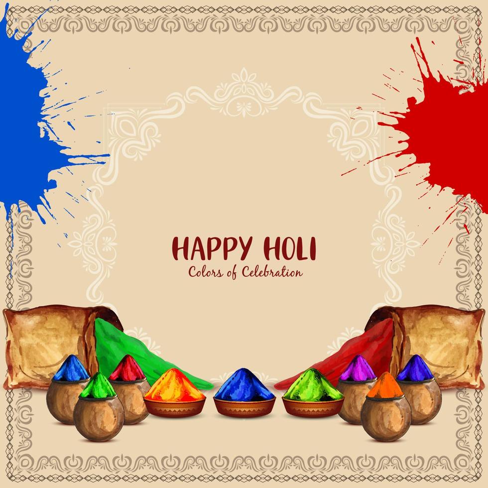 Happy Holi indian hindu colorful celebration festival card design vector