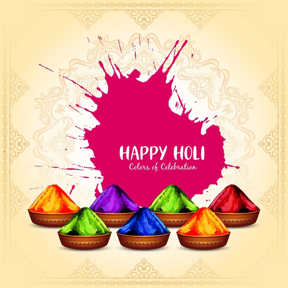Happy Holi festival of color celebration greeting card design vector
