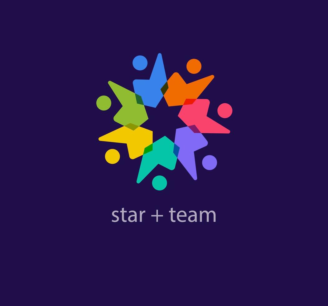 Unique star and connected people logo. Modern color transitions. Star cycle logo template. vector. vector