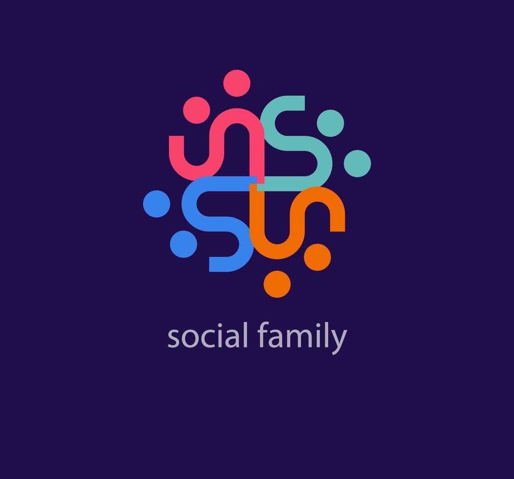 Unique social family logo. Modern color transitions. Linear family connection logo template. vector. vector