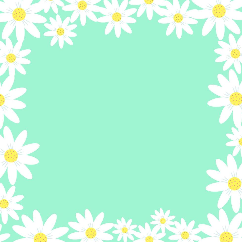 Background with daisies frame. Cute cartoon template. vector