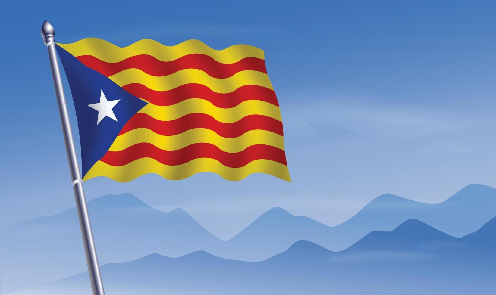 Cataluña bandera con antecedentes de montañas y cielo azul cielo vector