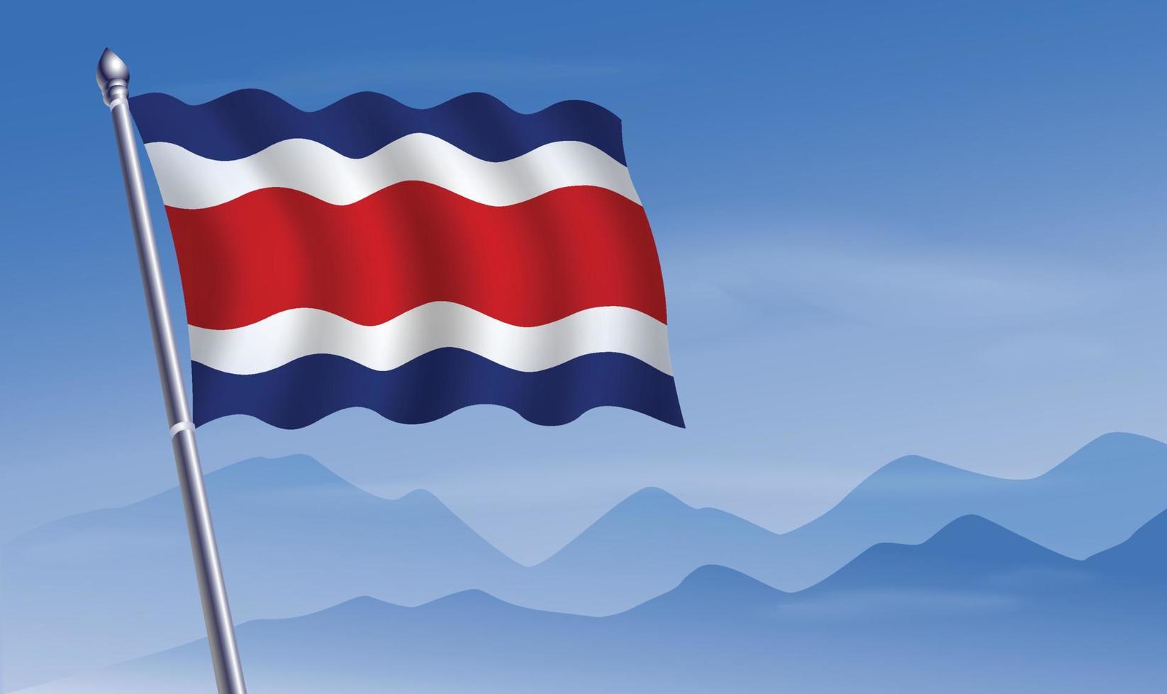 Costa Rica flag with background of mountains and sky vector