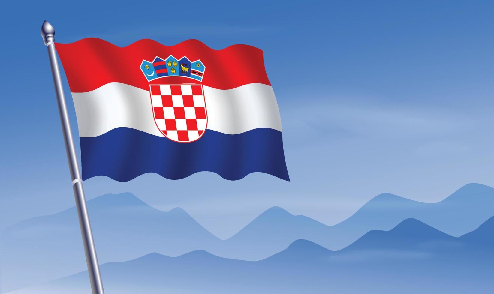 Croacia bandera con antecedentes de montañas y cielo vector