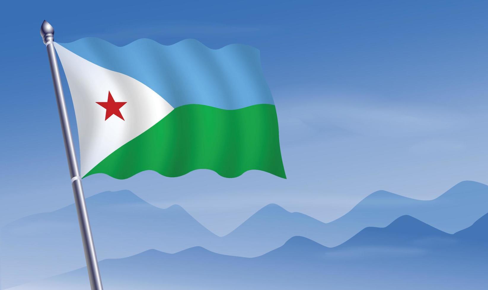 djibouti bandera con antecedentes de montañas y cielo vector