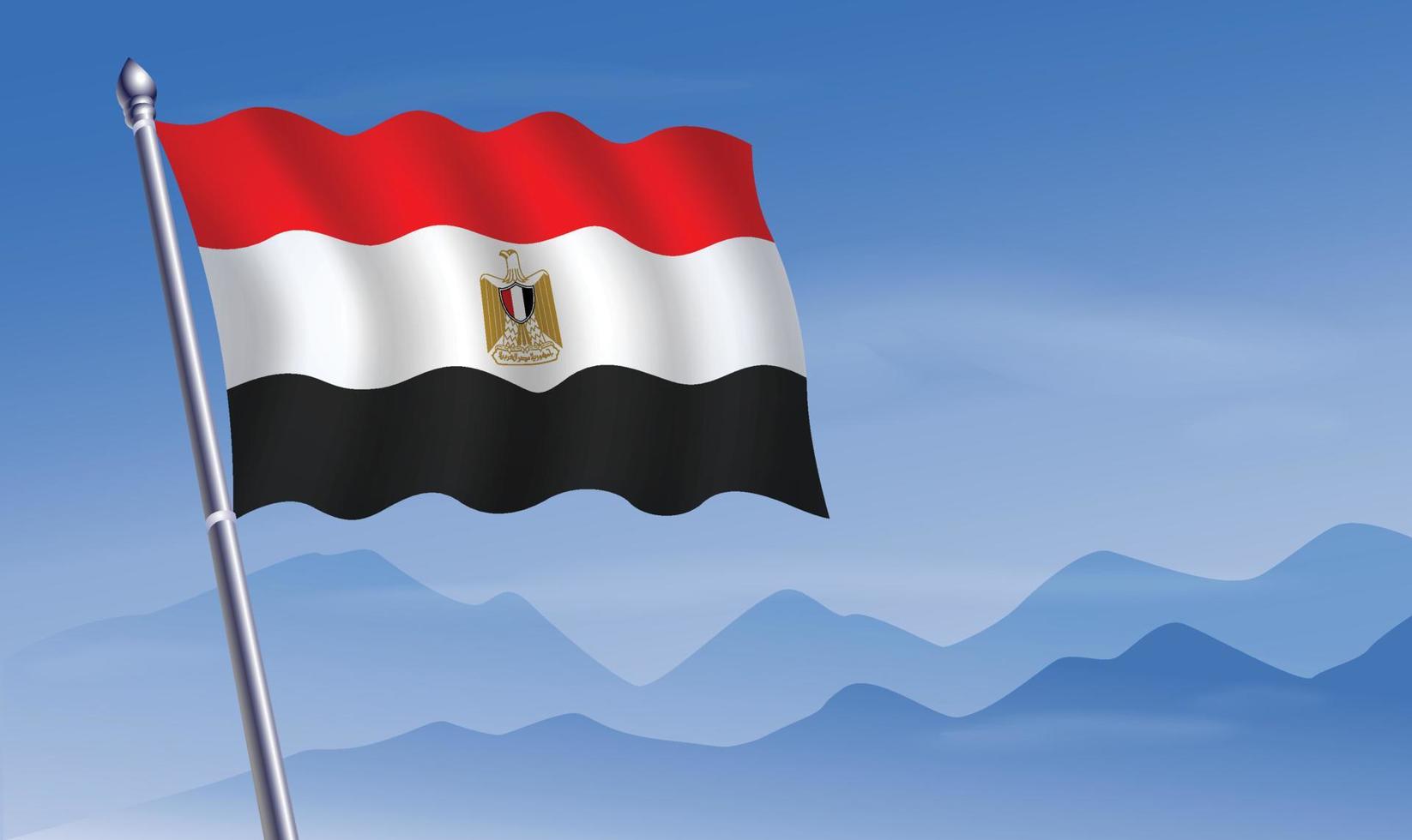 Egipto bandera con antecedentes de montañas y cielo vector