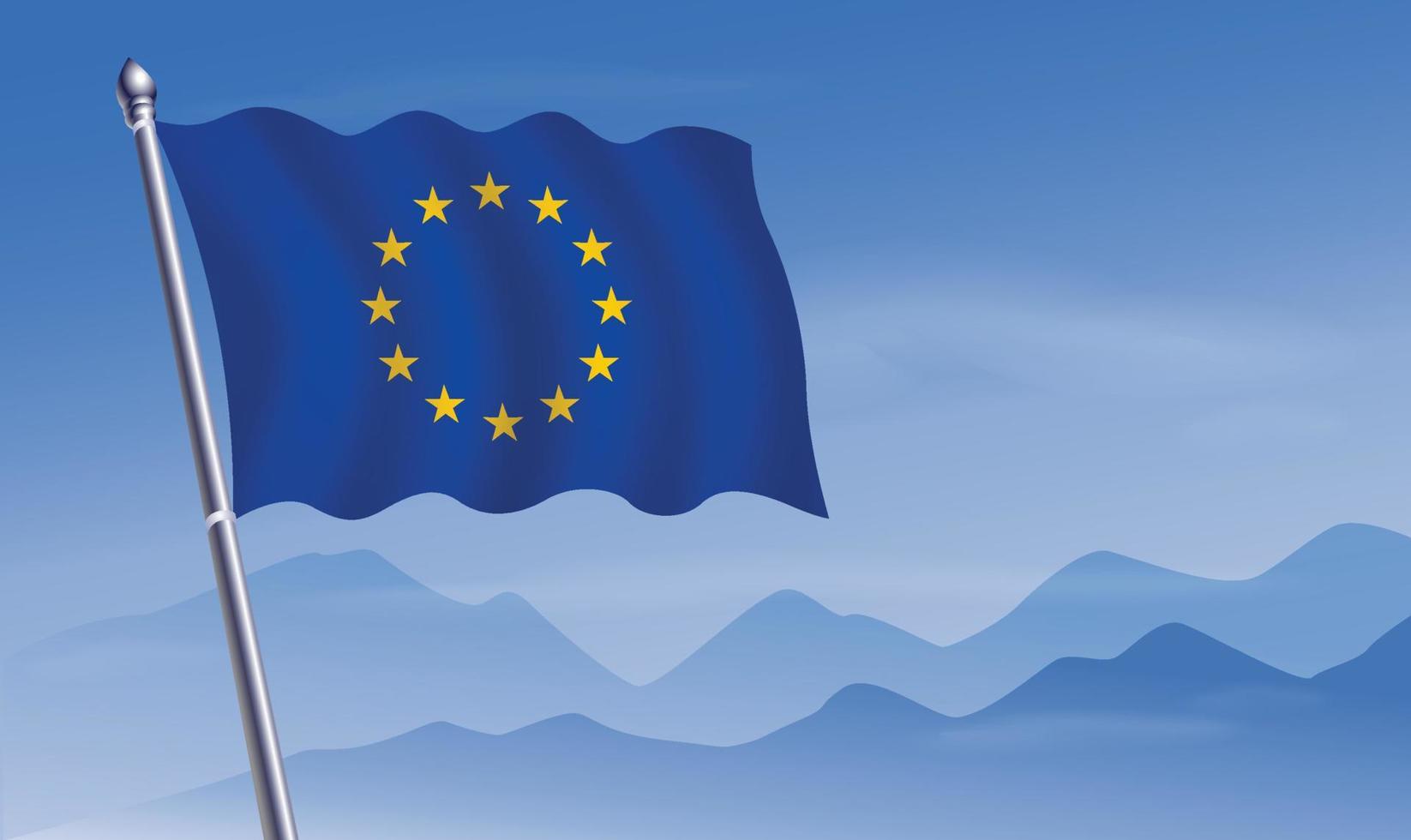 European Union flag with background of mountains and sky vector