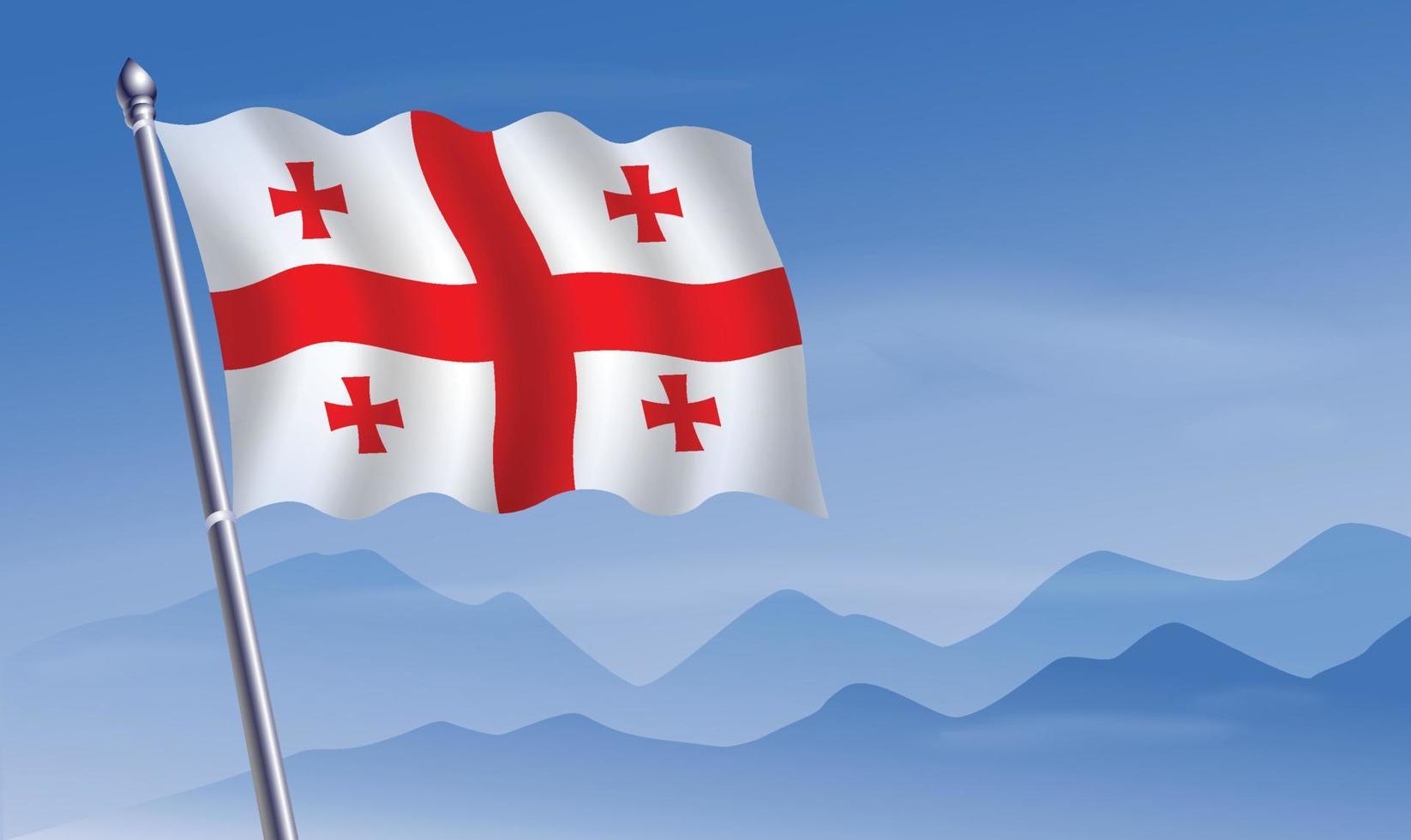 Georgia Republic flag with background of mountains and sky vector