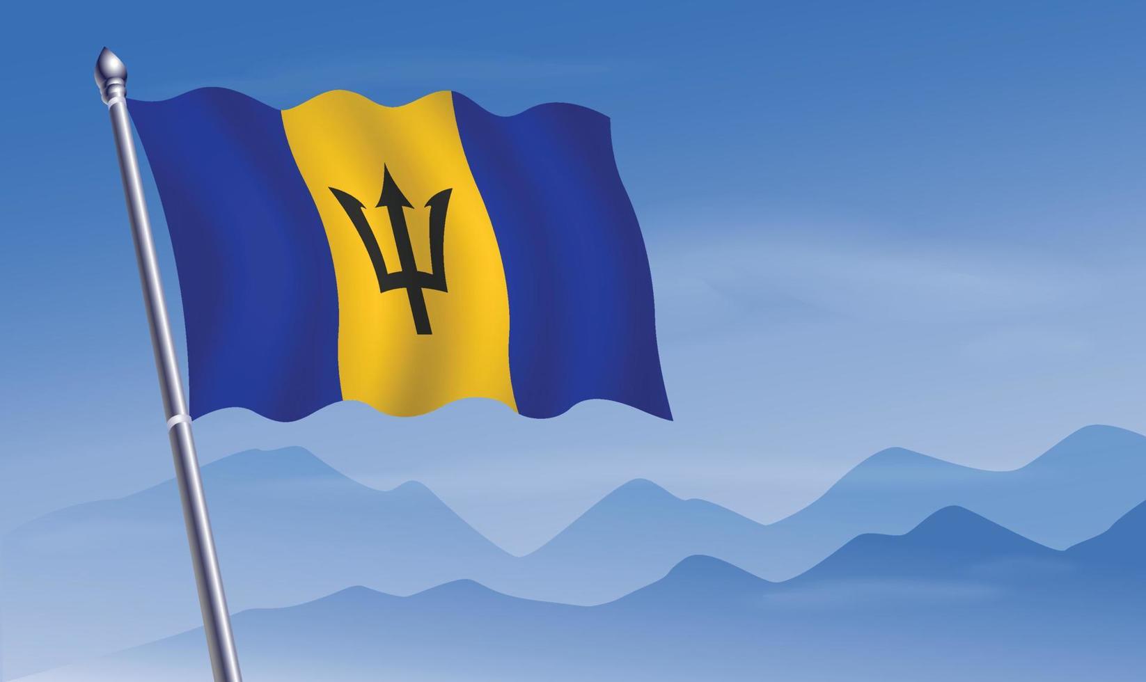 Barbados flag with background of mountains and skynd blue sky vector