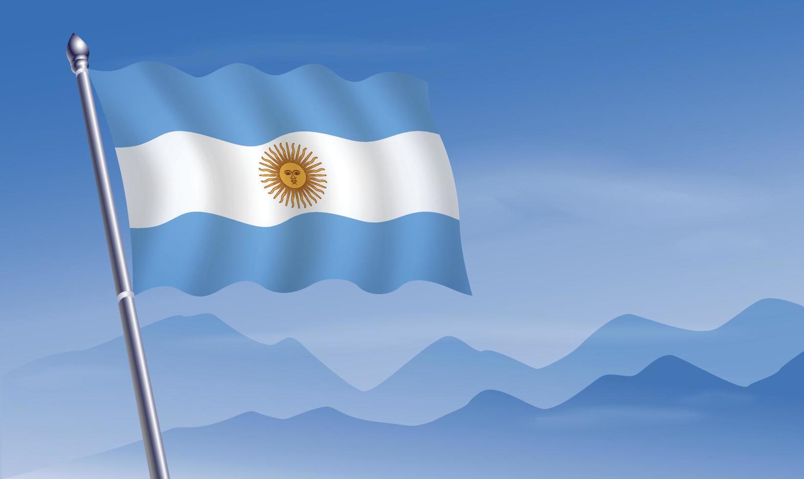 Argentina flag with background of mountains and skynd blue sky vector